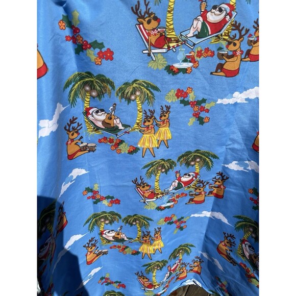 SSLR Christmas Hawaiian Santa Shirt Reindeer Tropical Button Up Blue Mens XL - Picture 2 of 12